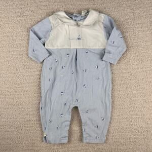 Vintage Miniclasix Infant Boys Romper 9M Blue Sail Boat‎ Coastal Button Collar